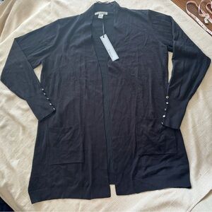 By Design Black Lightweight Open Cardigan Pocket Long Sleeve Sweater XL